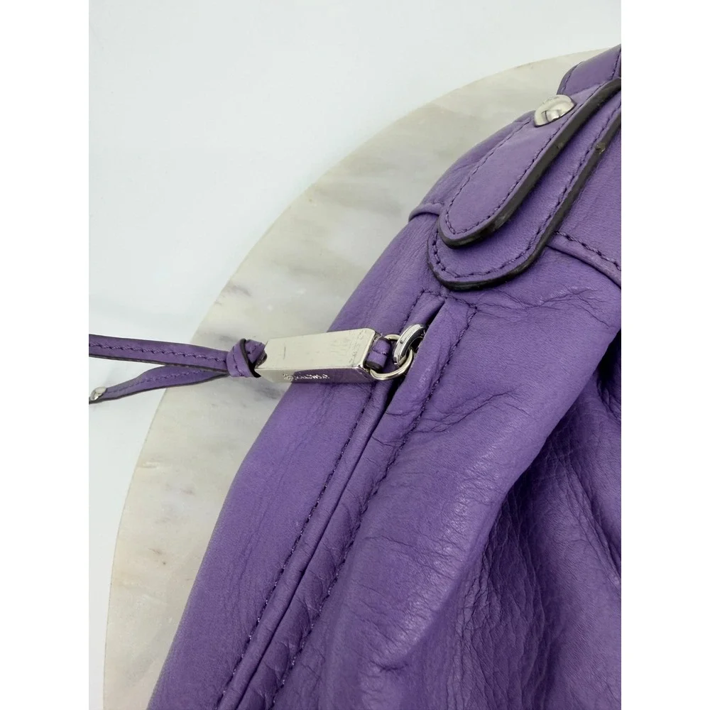 B. Makowsky Purple Leather Tassel Bucket Bag Shoulder Hobo Silver Hardware